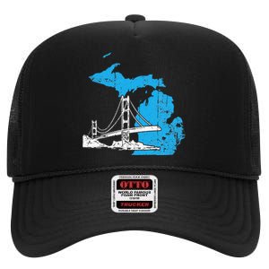 Great Lakes Shaped  Summer Michigan Mackinac Bridge High Crown Mesh Back Trucker Hat