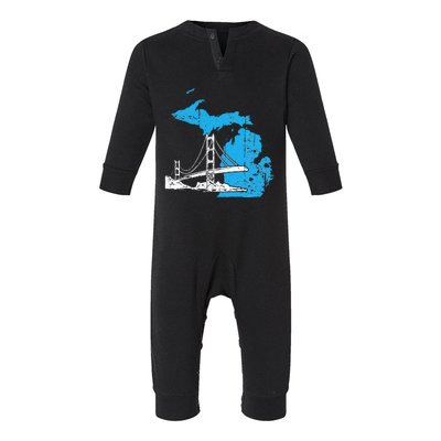 Great Lakes Shaped  Summer Michigan Mackinac Bridge Infant Fleece One Piece