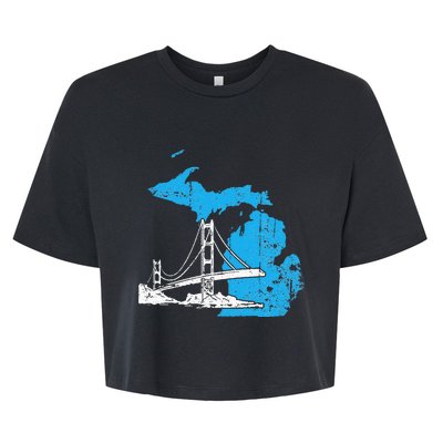 Great Lakes Shaped  Summer Michigan Mackinac Bridge Bella+Canvas Jersey Crop Tee