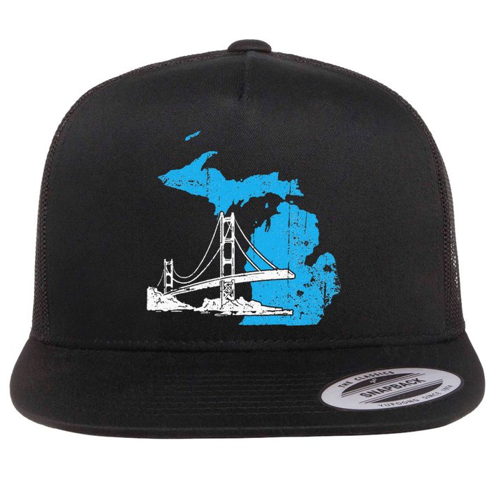 Great Lakes Shaped  Summer Michigan Mackinac Bridge Flat Bill Trucker Hat