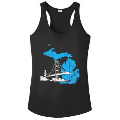 Great Lakes Shaped  Summer Michigan Mackinac Bridge Ladies PosiCharge Competitor Racerback Tank