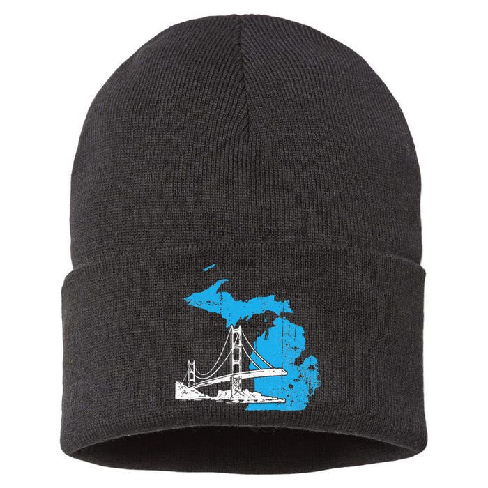 Great Lakes Shaped  Summer Michigan Mackinac Bridge Sustainable Knit Beanie