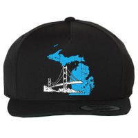 Great Lakes Shaped  Summer Michigan Mackinac Bridge Wool Snapback Cap