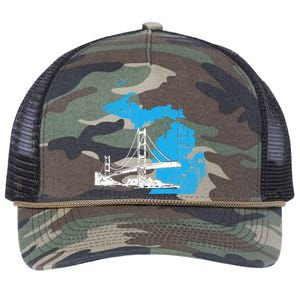 Great Lakes Shaped  Summer Michigan Mackinac Bridge Retro Rope Trucker Hat Cap