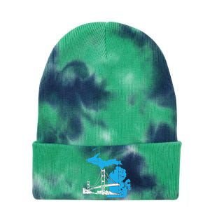 Great Lakes Shaped  Summer Michigan Mackinac Bridge Tie Dye 12in Knit Beanie