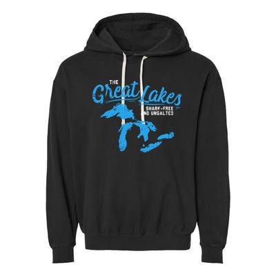 Great Lakes Shark Free And Unsalted Summer Vacation Lake Garment-Dyed Fleece Hoodie
