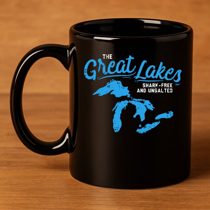 Great Lakes Shark Free And Unsalted Summer Vacation Lake 11oz C Handle Ceramic Mug