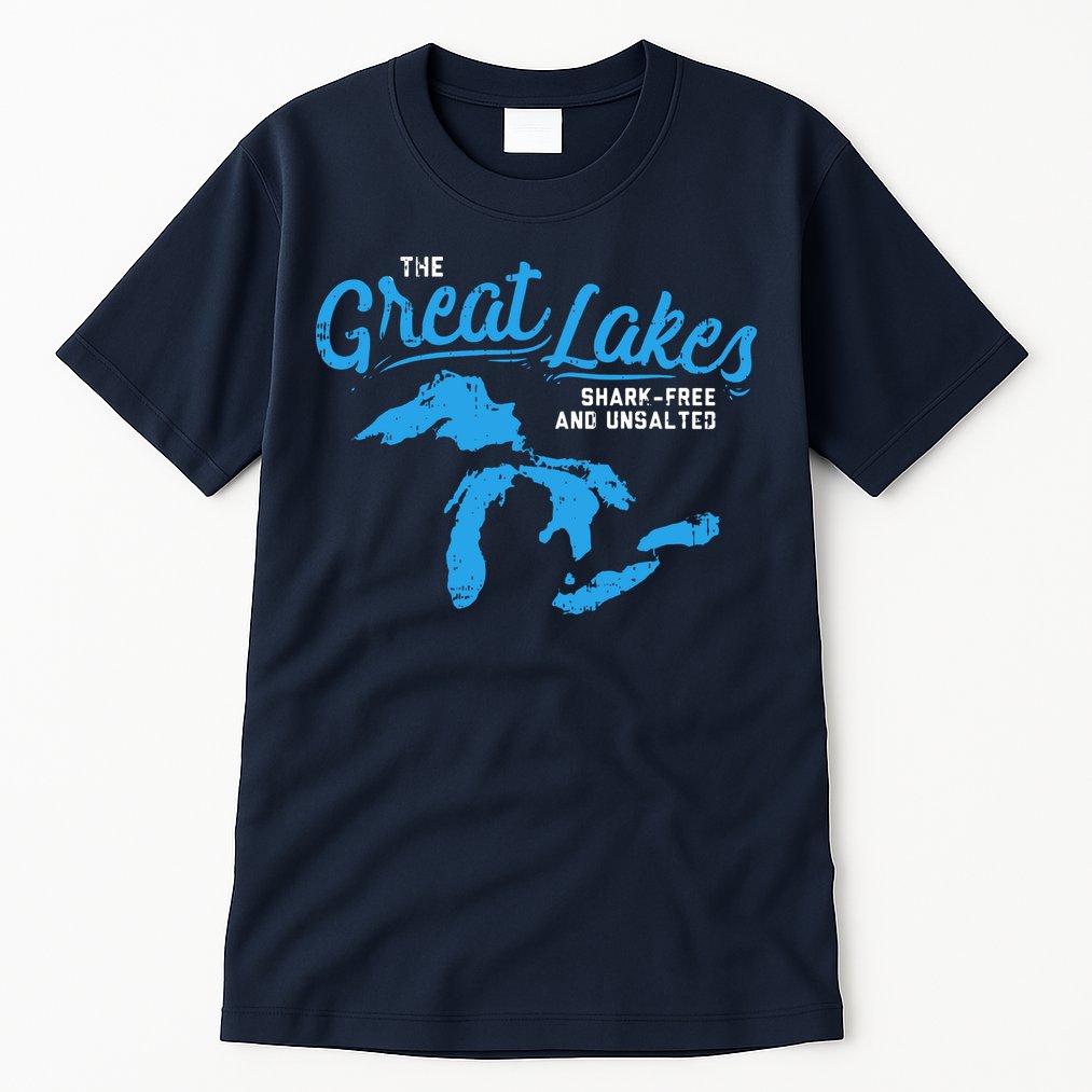 Great Lakes Shark Free And Unsalted Summer Vacation Lake Tall T-Shirt