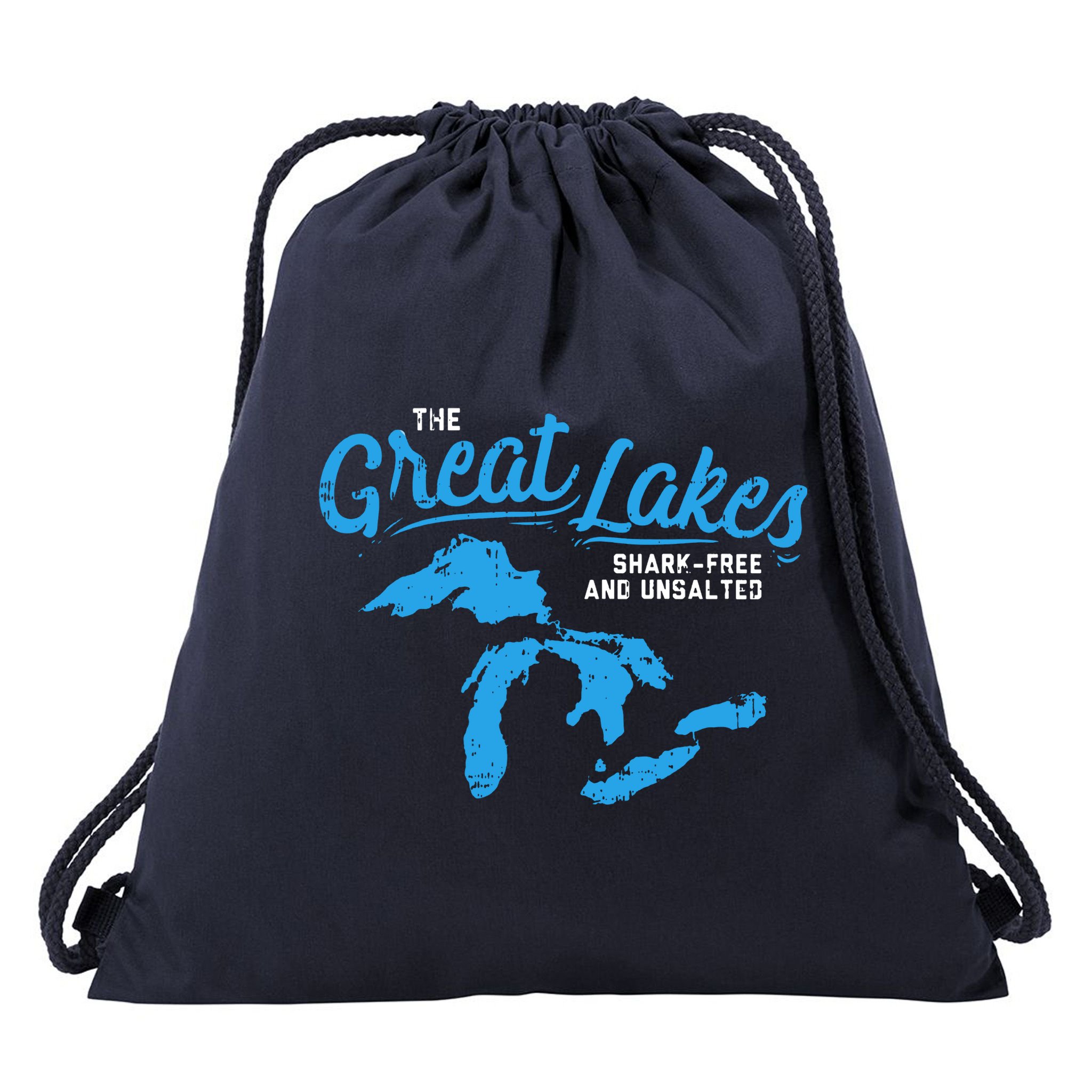 Great Lakes Shark Free And Unsalted Summer Vacation Lake Drawstring Bag