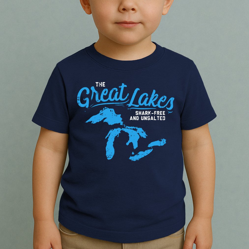 Great Lakes Shark Free And Unsalted Summer Vacation Lake Toddler T-Shirt