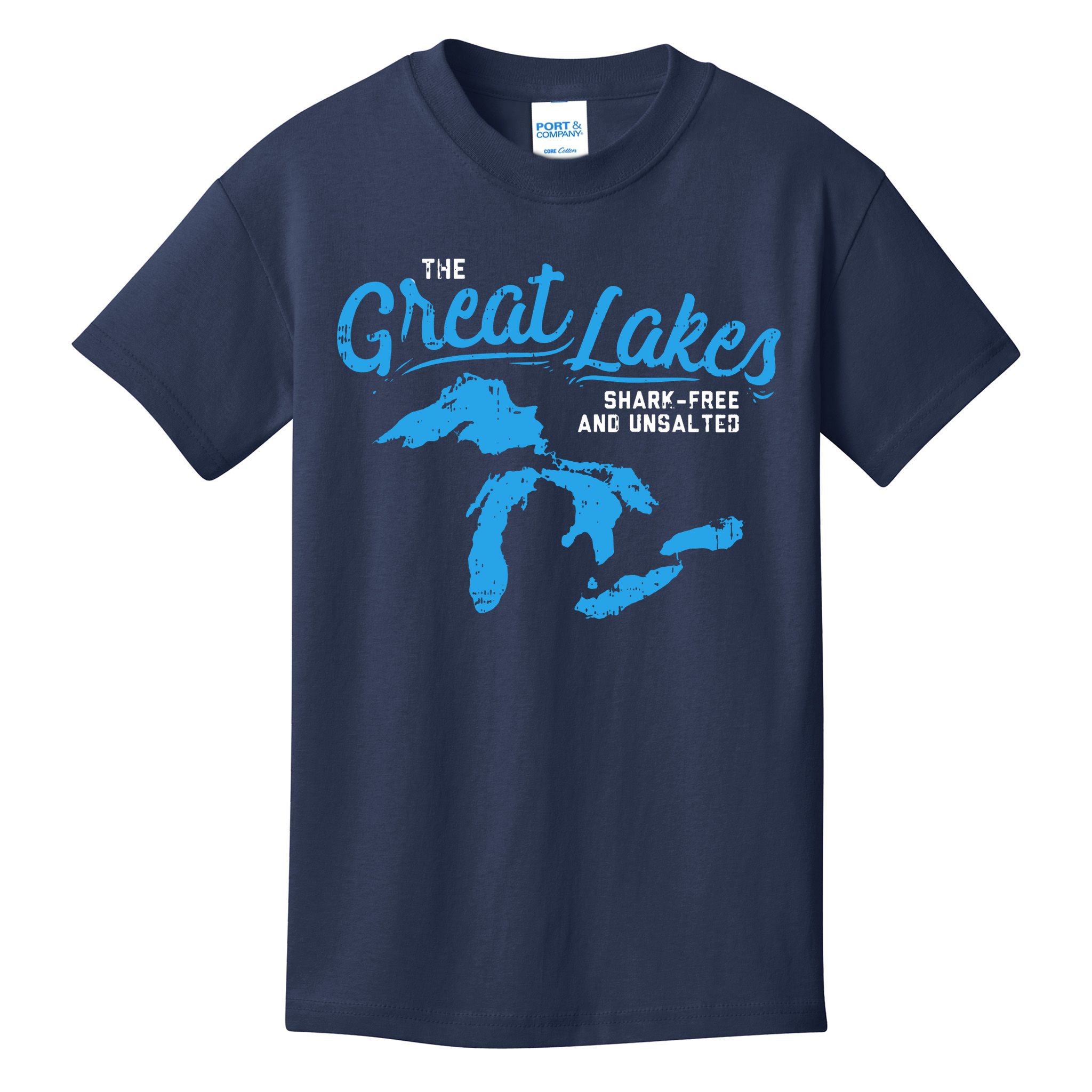 Great Lakes Shark Free And Unsalted Summer Vacation Lake Kids T-Shirt