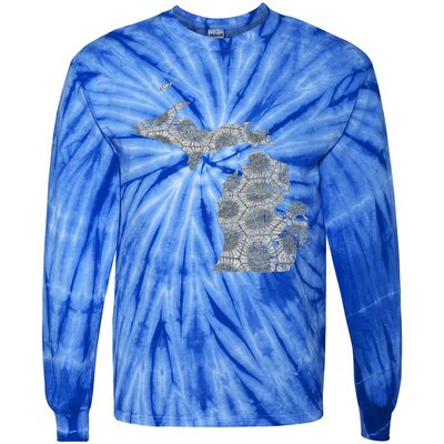 Great Lakes Shaped Women Summer Petoskey Stone Michigan Tie-Dye Long Sleeve Shirt