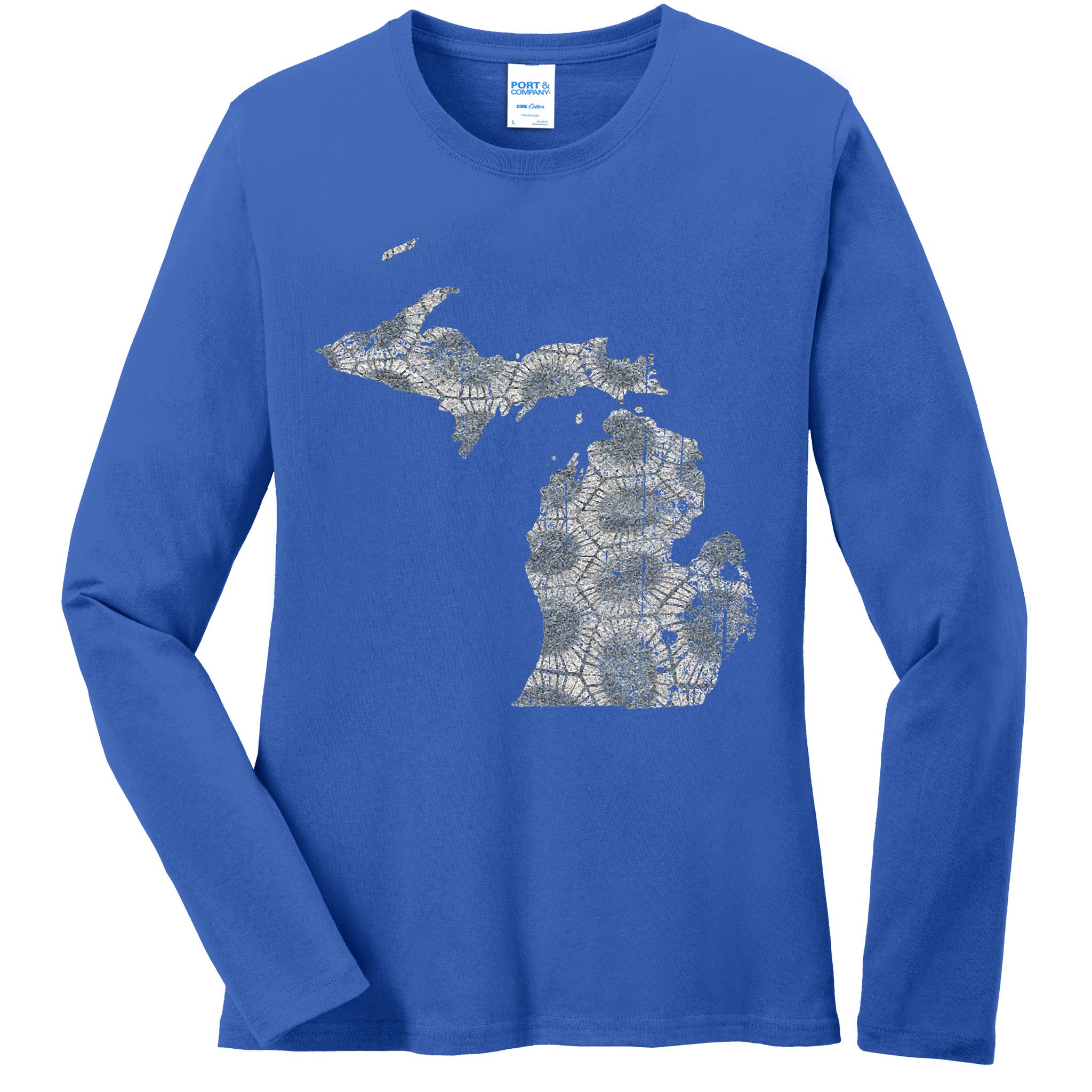 Great Lakes Shaped Women Summer Petoskey Stone Michigan Ladies Long Sleeve Shirt