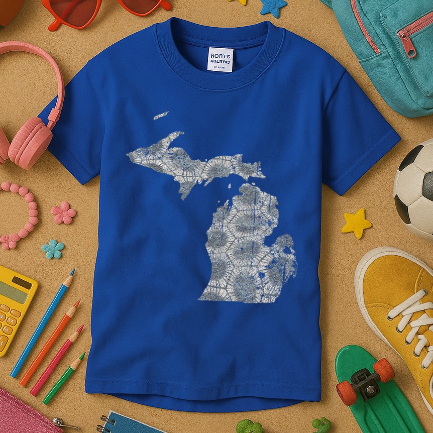 Great Lakes Shaped Women Summer Petoskey Stone Michigan Kids T-Shirt
