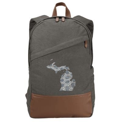 Great Lakes Shaped Women Summer Petoskey Stone Michigan Cotton Canvas Backpack