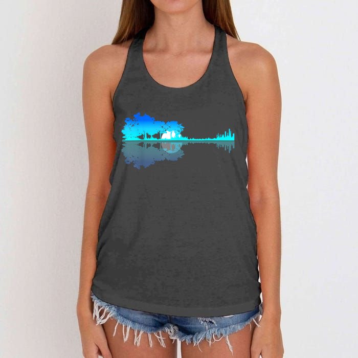 Guitar Lake Shadow Love Guitar Musician Women's Knotted Racerback Tank