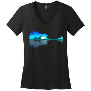 Guitar Lake Shadow Love Guitar Musician Women's V-Neck T-Shirt