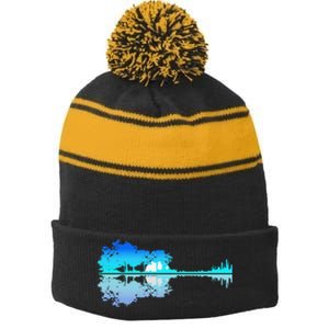 Guitar Lake Shadow Love Guitar Musician Stripe Pom Pom Beanie