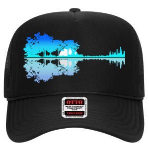 Guitar Lake Shadow Love Guitar Musician High Crown Mesh Back Trucker Hat