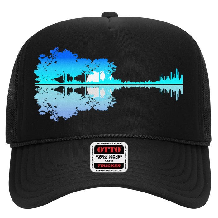 Guitar Lake Shadow Love Guitar Musician High Crown Mesh Back Trucker Hat