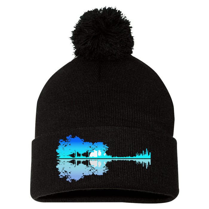 Guitar Lake Shadow Love Guitar Musician Pom Pom 12in Knit Beanie