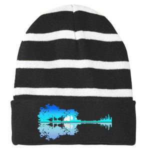 Guitar Lake Shadow Love Guitar Musician Striped Beanie with Solid Band