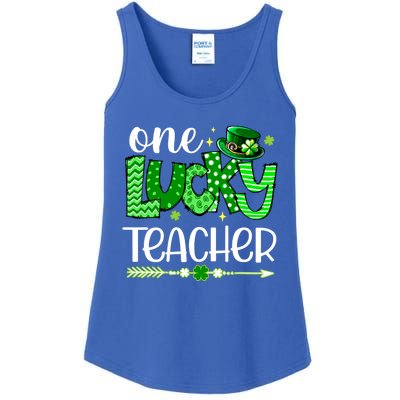 Green Leopard Shamrock One Lucky Teacher St Patrick's Day Meaningful Gift Ladies Essential Tank