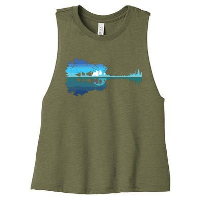 Guitar Lake Shadow Love Guitar Musician Women's Racerback Cropped Tank