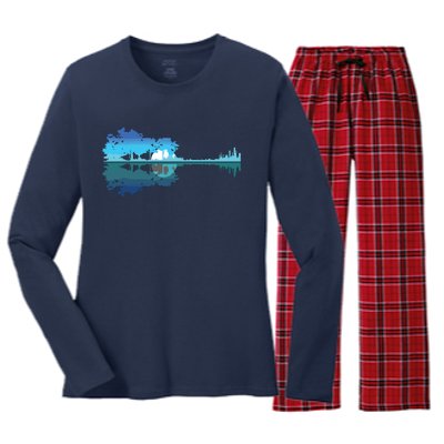 Guitar Lake Shadow Love Guitar Musician Women's Long Sleeve Flannel Pajama Set 