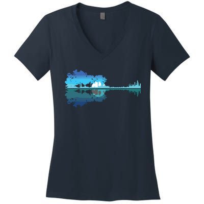 Guitar Lake Shadow Love Guitar Musician Women's V-Neck T-Shirt