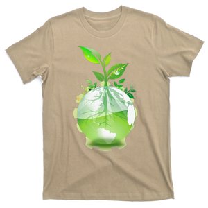 Green Leaf Tree World Globe Growing Funny Earth Day T-Shirt