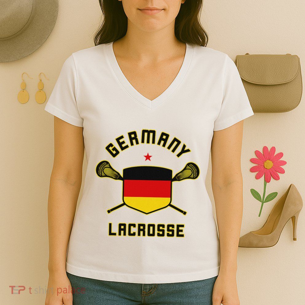 Germany Lacrosse T German Flag Lax Women's V-Neck T-Shirt