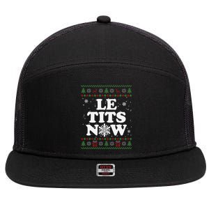 Groovy Le Tits Now Funny Xmas Let It Snow Ugly Christmas 7 Panel Mesh Trucker Snapback Hat