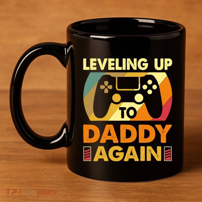 Gamer Leveling Up To Daddy Again Pregnancy Announcement 11oz C Handle Ceramic Mug