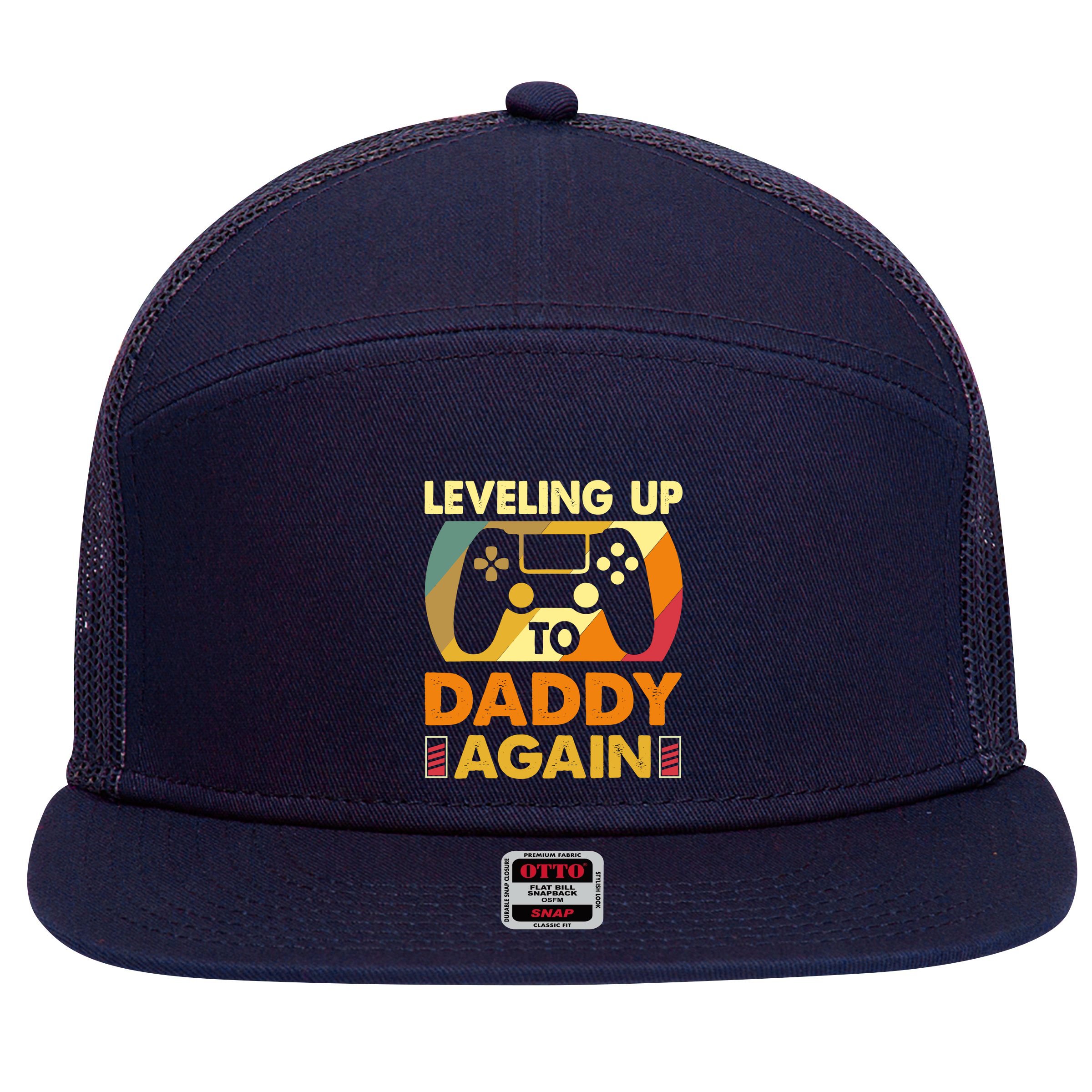 Gamer Leveling Up To Daddy Again Pregnancy Announcement 7 Panel Mesh Trucker Snapback Hat