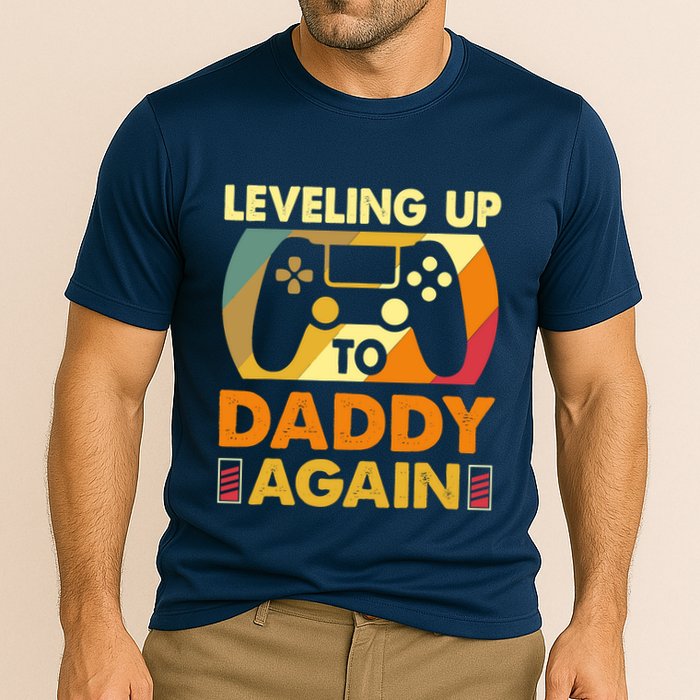 Gamer Leveling Up To Daddy Again Pregnancy Announcement Cooling Performance Crew T-Shirt