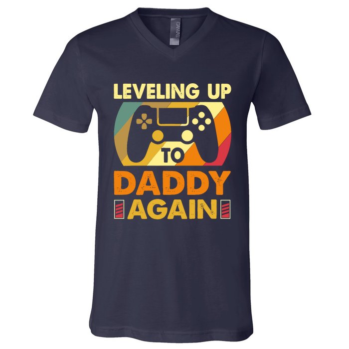 Gamer Leveling Up To Daddy Again Pregnancy Announcement V-Neck T-Shirt