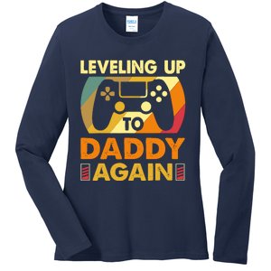 Gamer Leveling Up To Daddy Again Pregnancy Announcement Ladies Long Sleeve Shirt