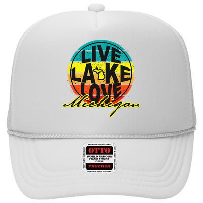 Great Lake Upper Peninsula Michigan Up North High Crown Mesh Back Trucker Hat