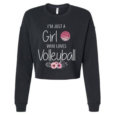 Girls Love Volleyball Best Fun Birthday Gift Cropped Pullover Crew