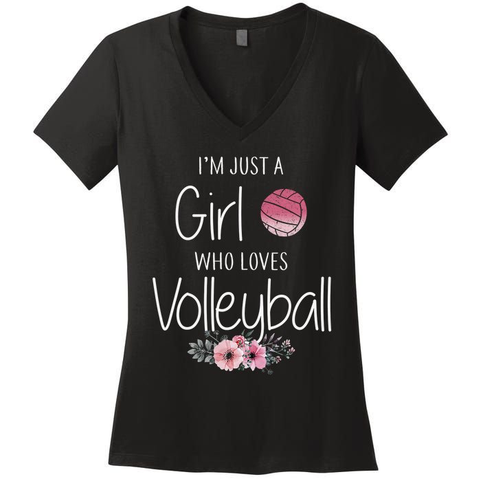 Girls Love Volleyball Best Fun Birthday Gift Women's V-Neck T-Shirt