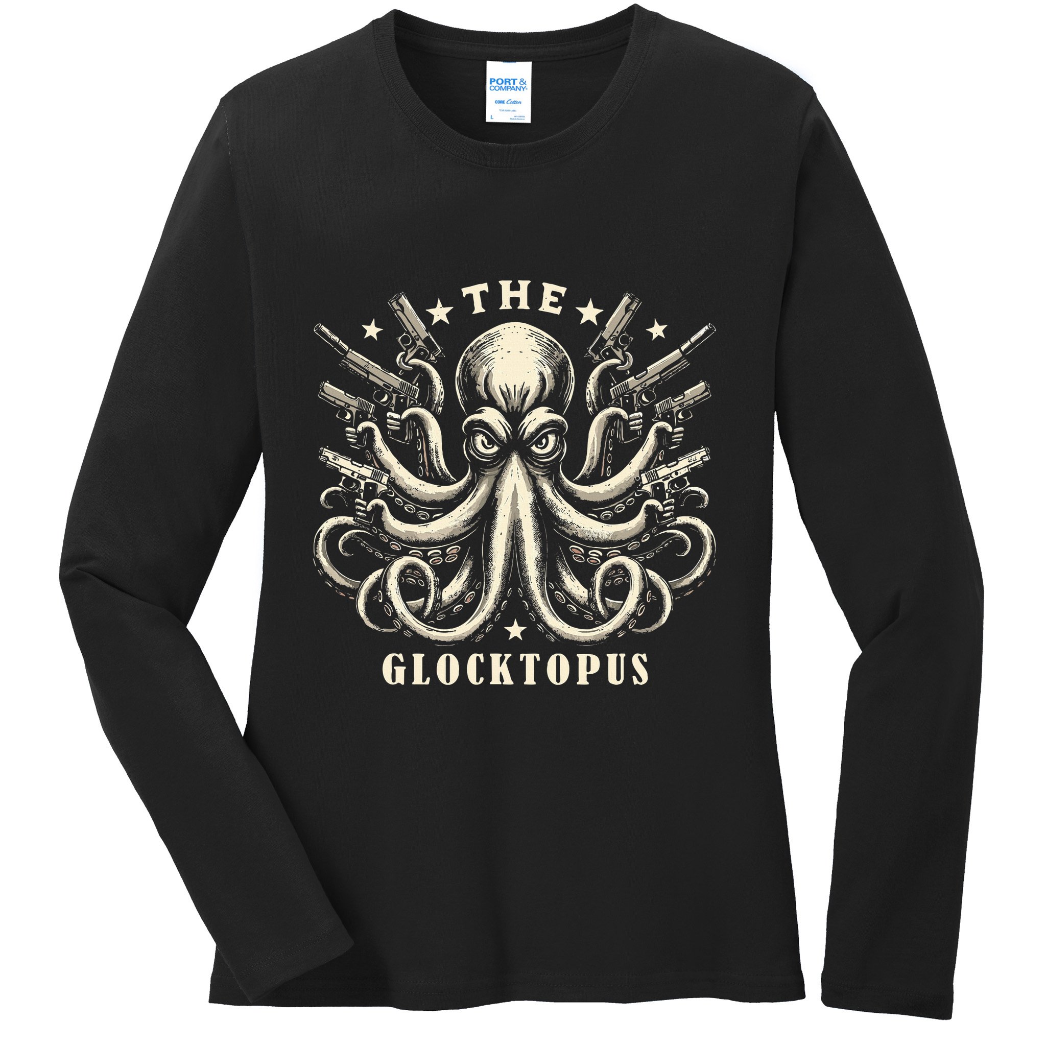 Gun Lover Vintage Squid Octopus Ladies Long Sleeve Shirt