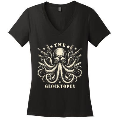 Gun Lover Vintage Squid Octopus Women's V-Neck T-Shirt