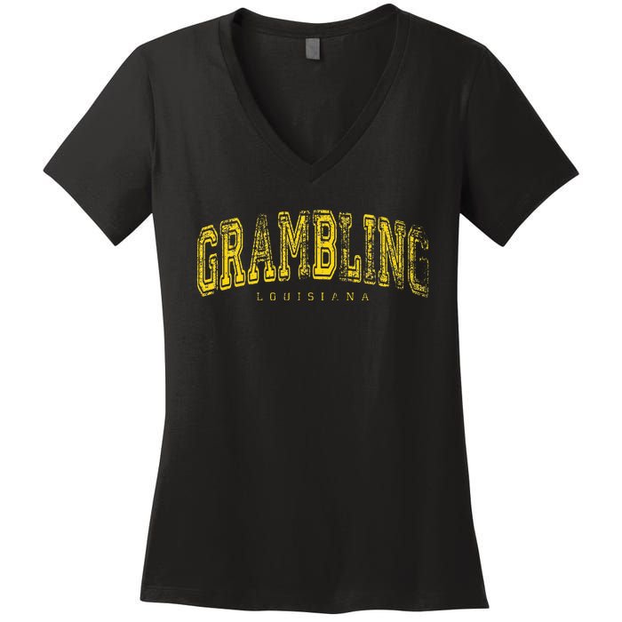 Grambling Louisiana Vintage Retro Us City State Travel Women's V-Neck T-Shirt