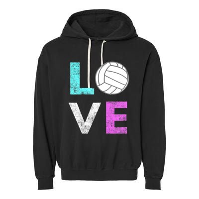 Girls Love Volleyball Best Fun Birthday Gift TShirt Garment-Dyed Fleece Hoodie