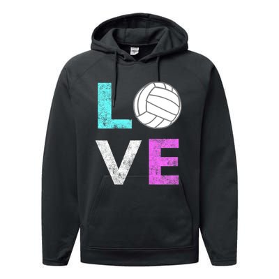 Girls Love Volleyball Best Fun Birthday Gift TShirt Performance Fleece Hoodie