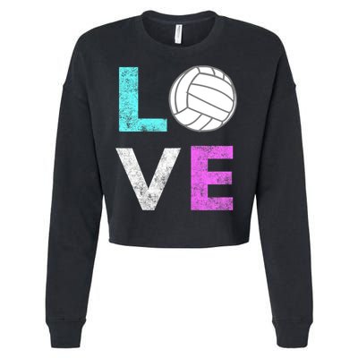 Girls Love Volleyball Best Fun Birthday Gift TShirt Cropped Pullover Crew