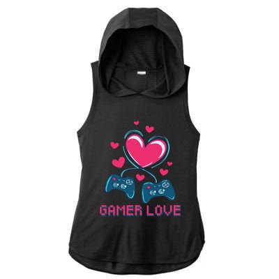 Gamer Love Video Games Funny Gamer For Valentines Day Gift Ladies PosiCharge Tri-Blend Wicking Draft Hoodie Tank