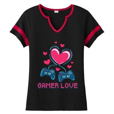 Gamer Love Video Games Funny Gamer For Valentines Day Gift Ladies Halftime Notch Neck Tee