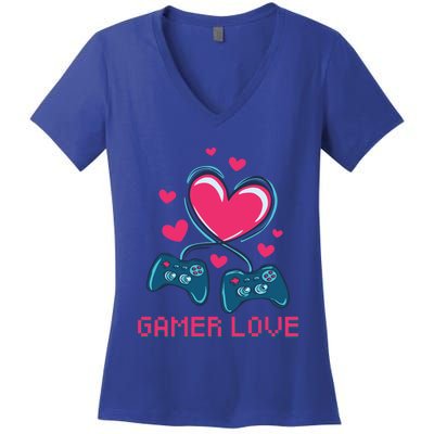 Gamer Love Video Games Funny Gamer For Valentines Day Gift Women's V-Neck T-Shirt